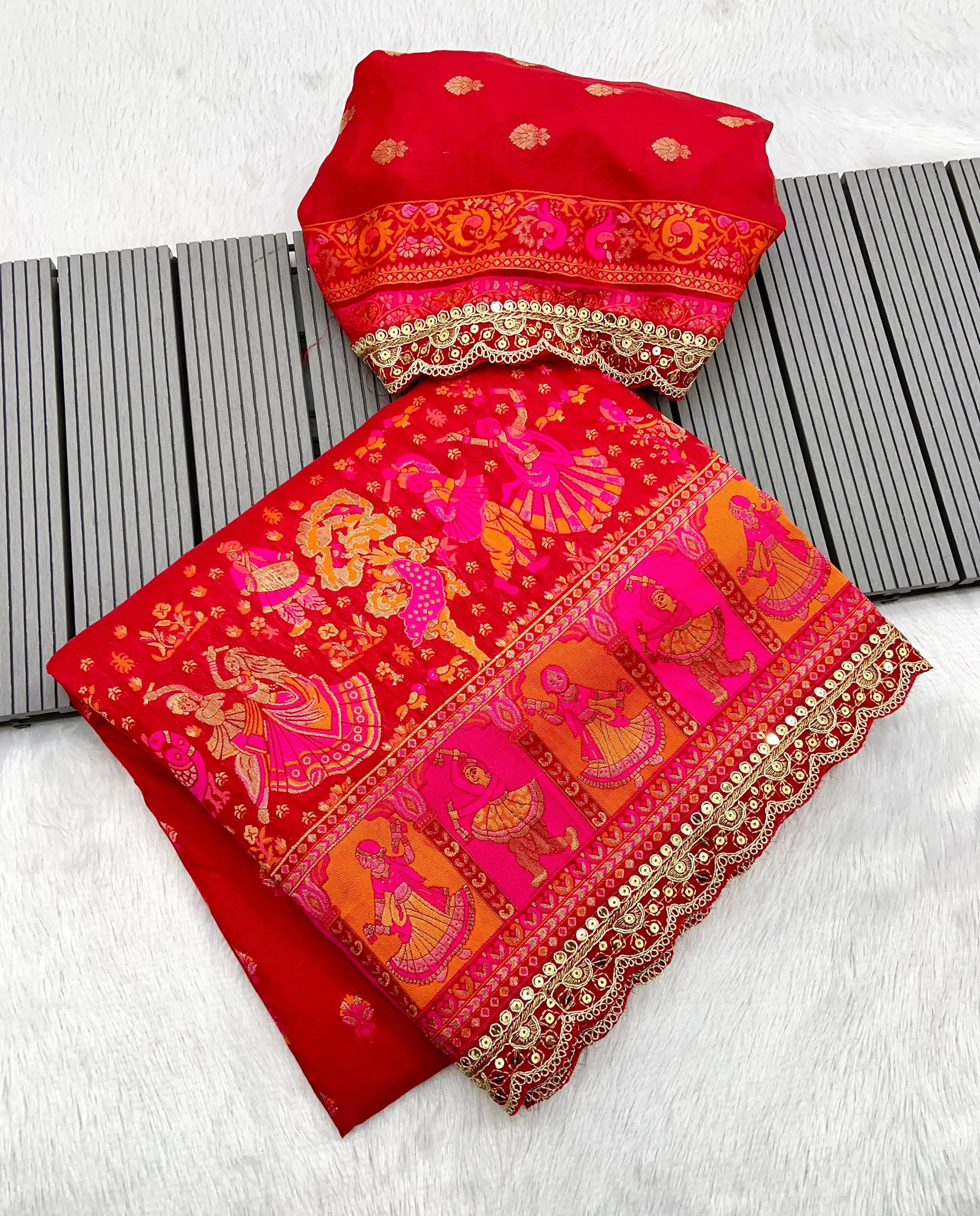 Soft Silk Pashmina Kashmiri Thread Lace Saree