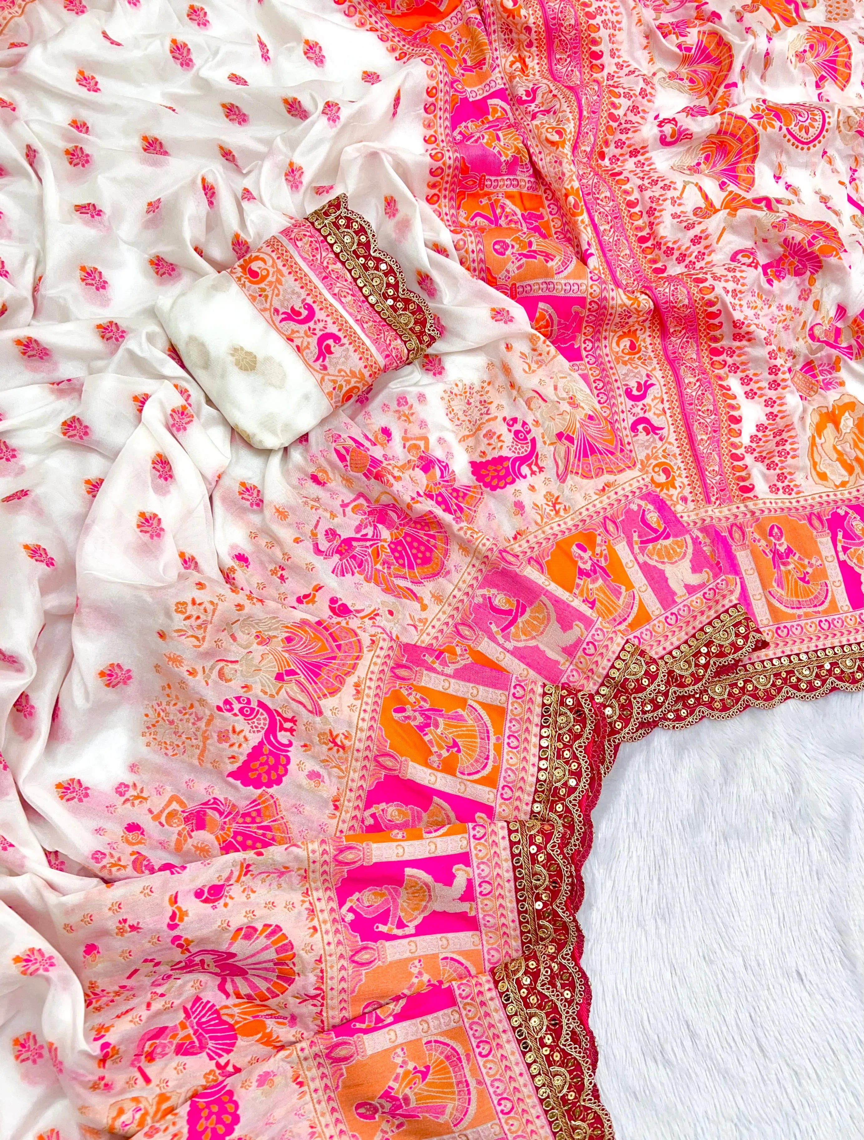 Soft Silk Pashmina Kashmiri Thread Lace Saree