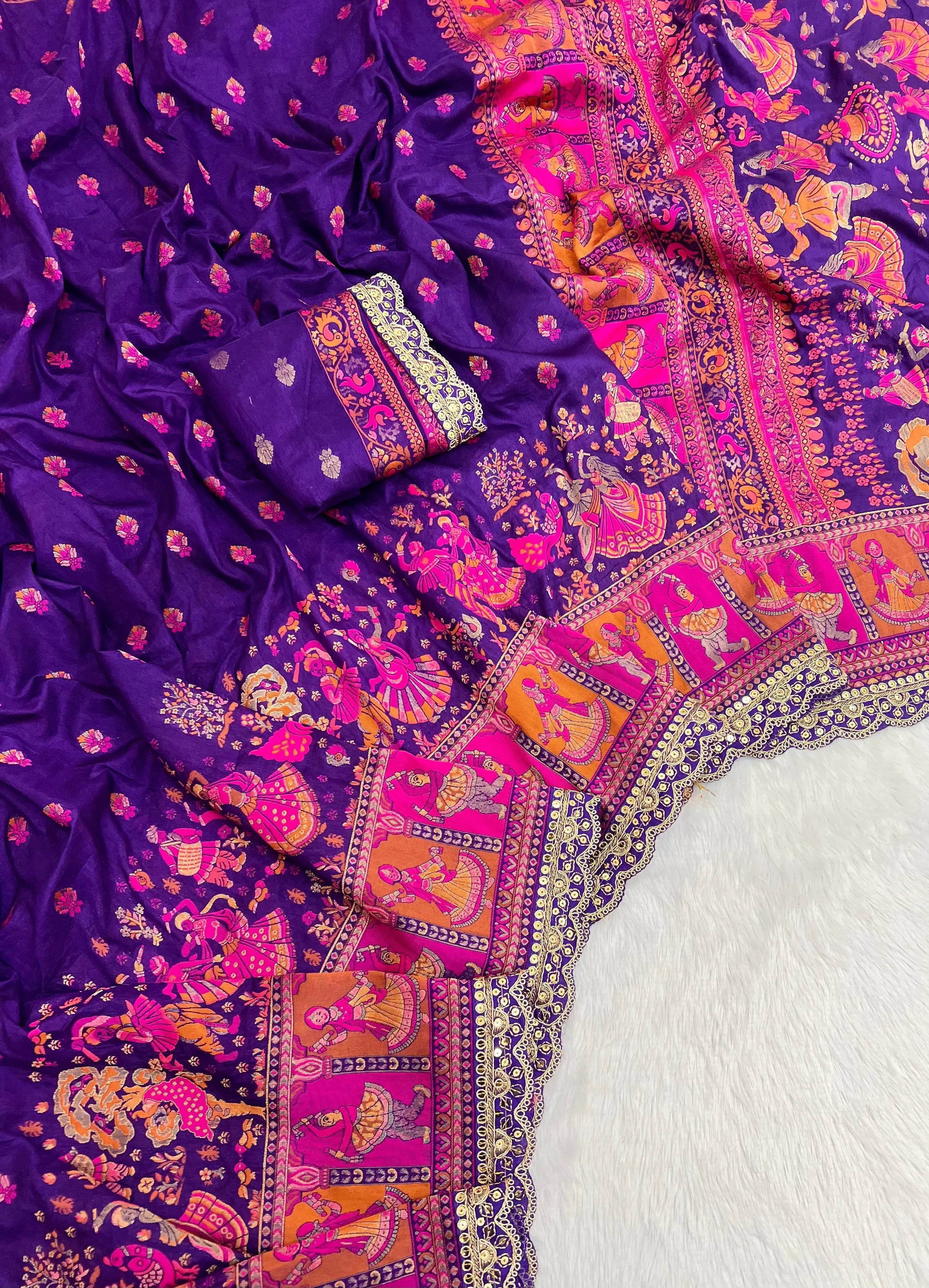 Soft Silk Pashmina Kashmiri Thread Lace Saree