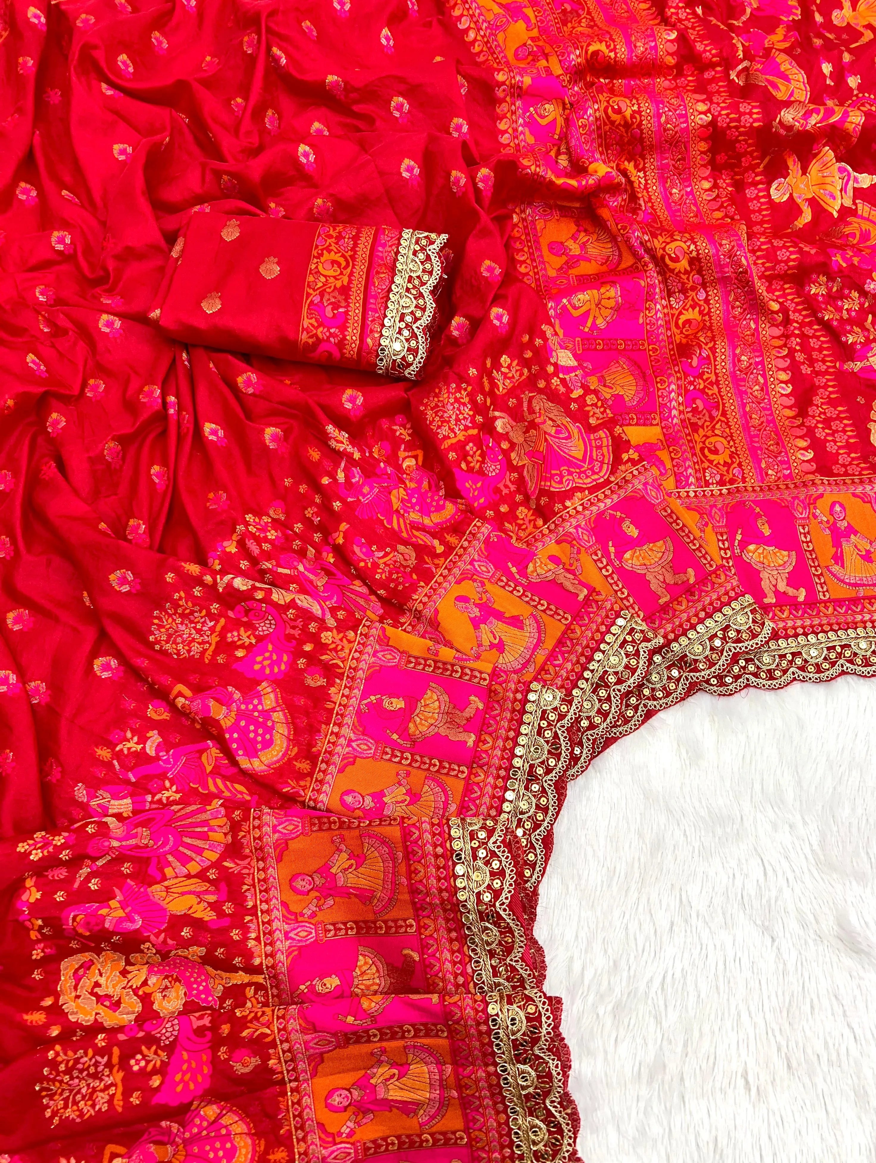 Soft Silk Pashmina Kashmiri Thread Lace Saree