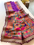 Pure Soft Zari Woven Paithani Silk Polka Based Scalloped Embroidered Sequins Lace Saree (Product Code: AS-776)