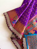 Pure Soft Zari Woven Paithani Silk Polka Based Scalloped Embroidered Sequins Lace Saree (Product Code: AS-776)