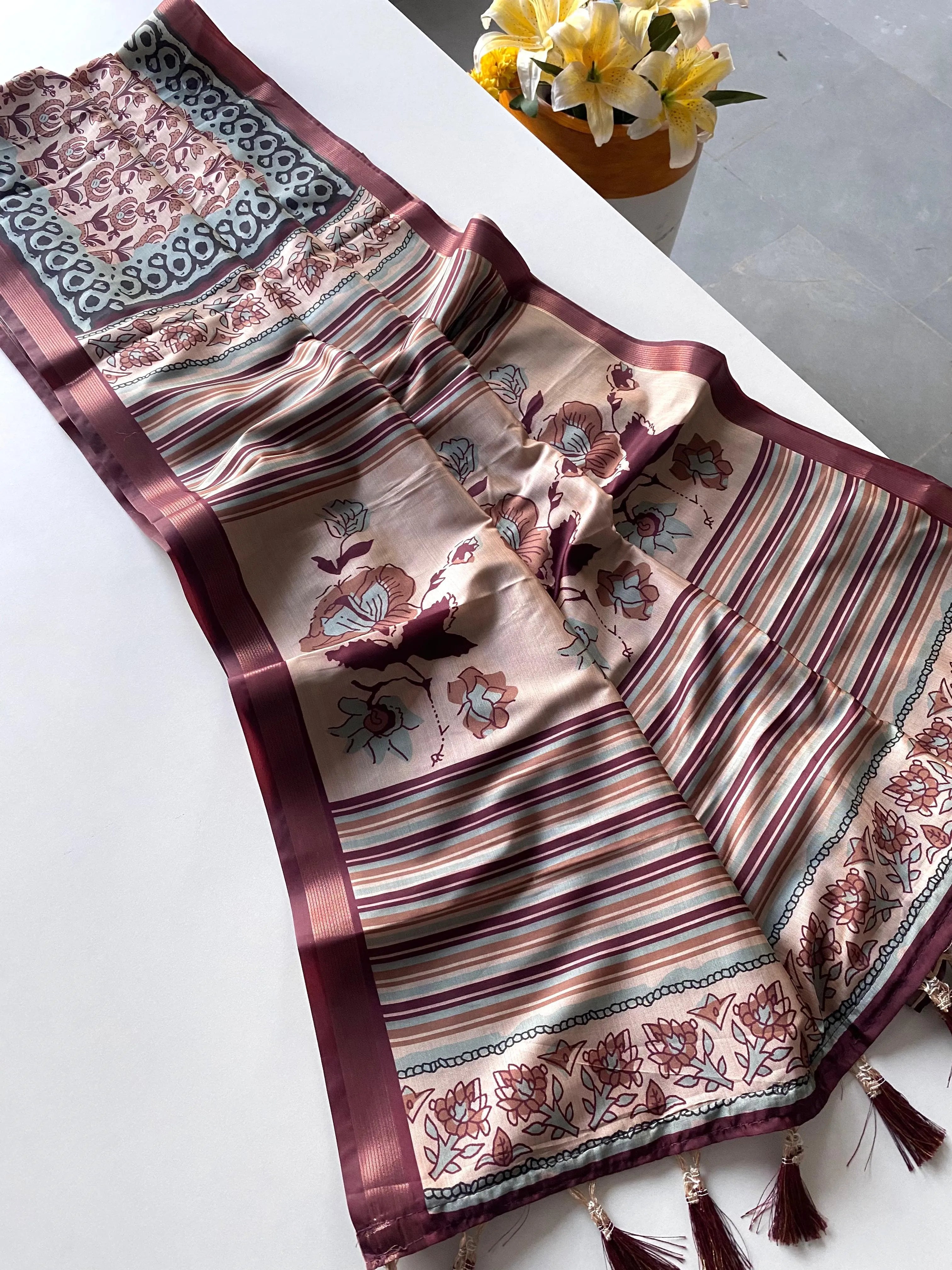 Dola Viscose Digital Printed Kalamkari Saree