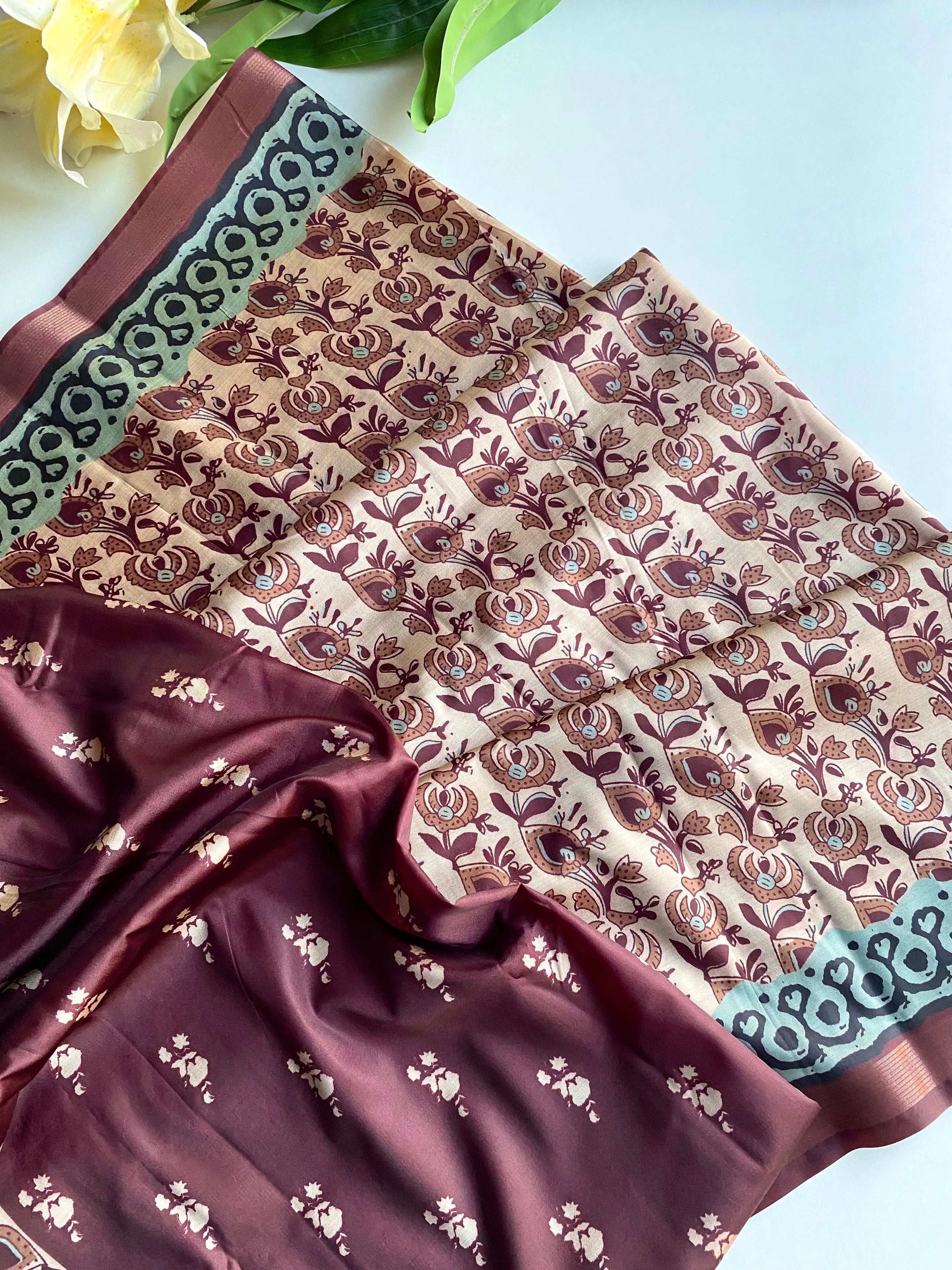 Dola Viscose Digital Printed Kalamkari Saree