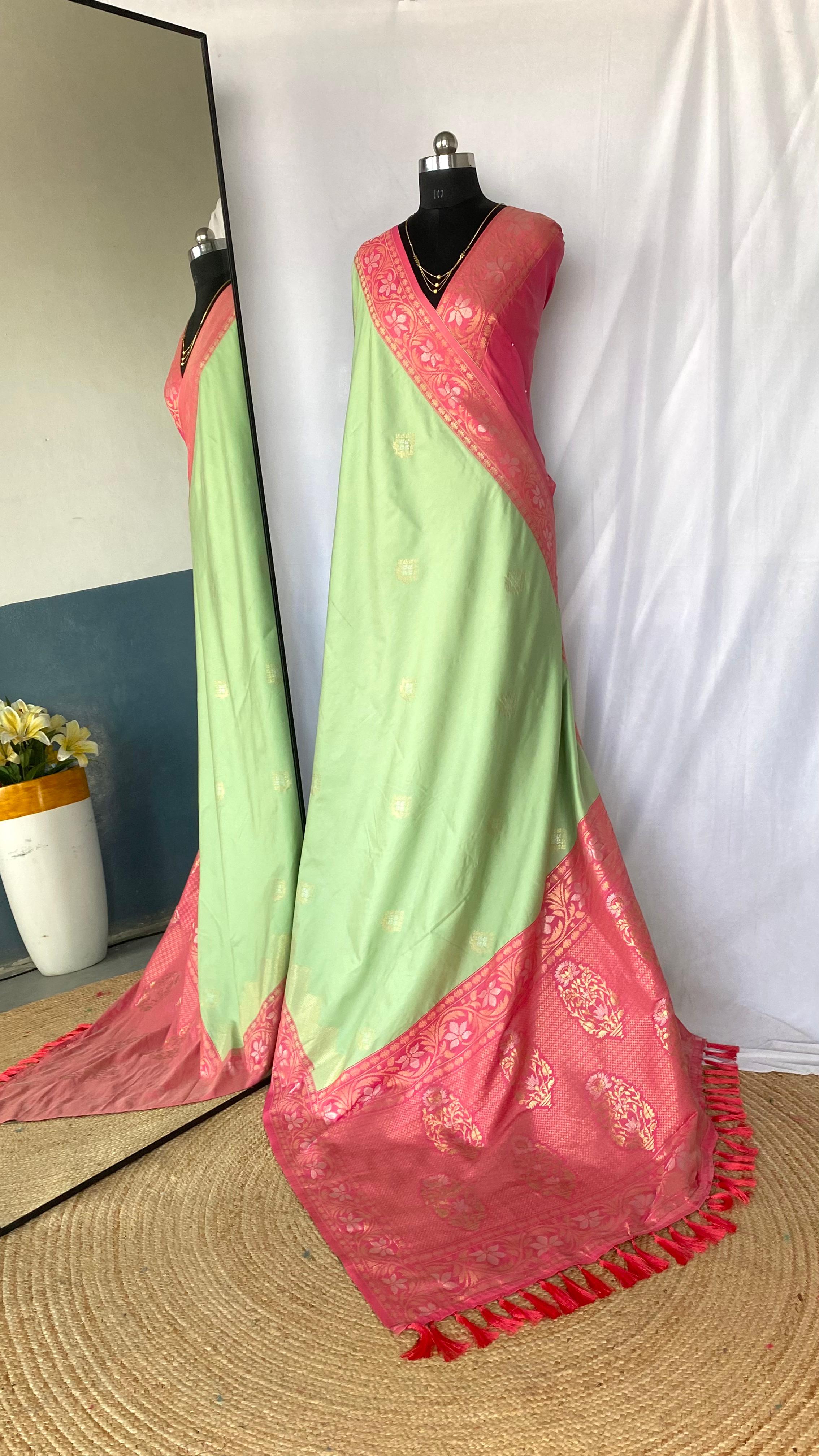 Dual Tone Designer Banarasi Soft Silk Saree