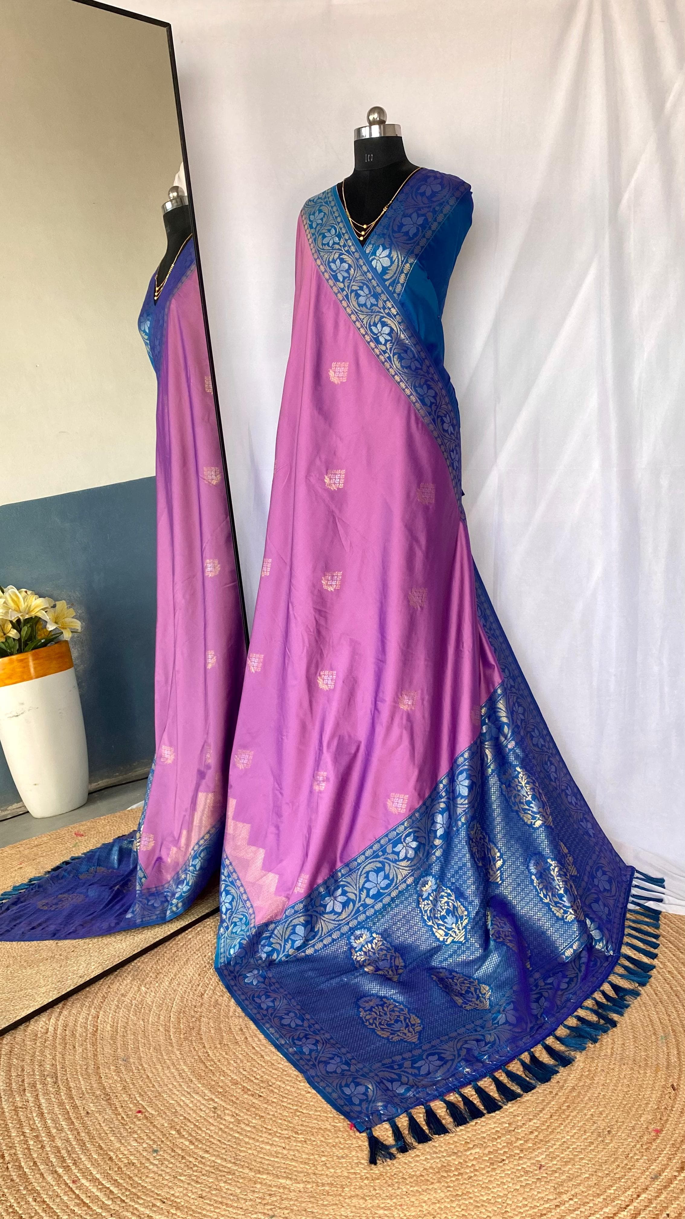 Dual Tone Designer Banarasi Soft Silk Saree