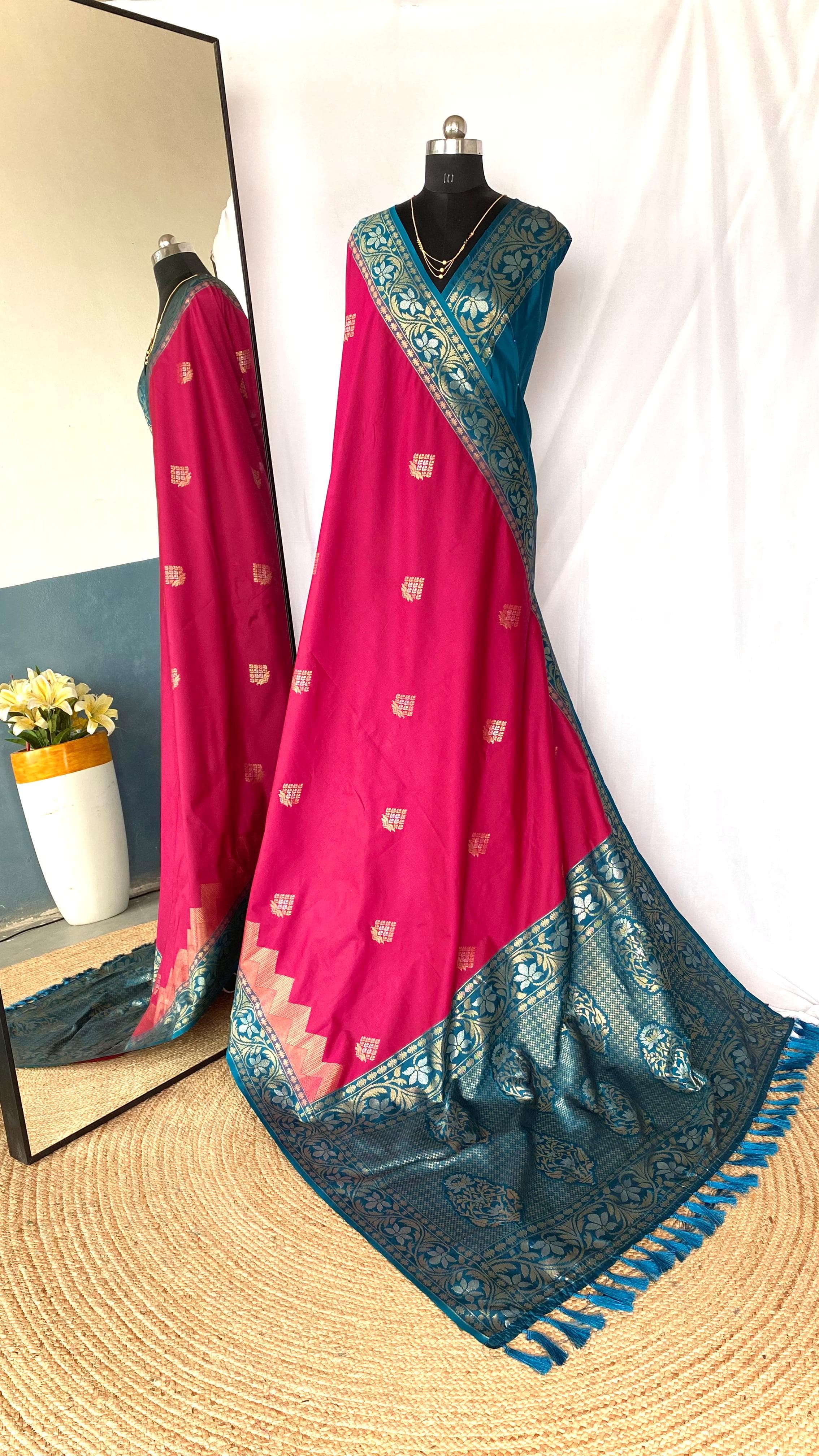 Dual Tone Designer Banarasi Soft Silk Saree