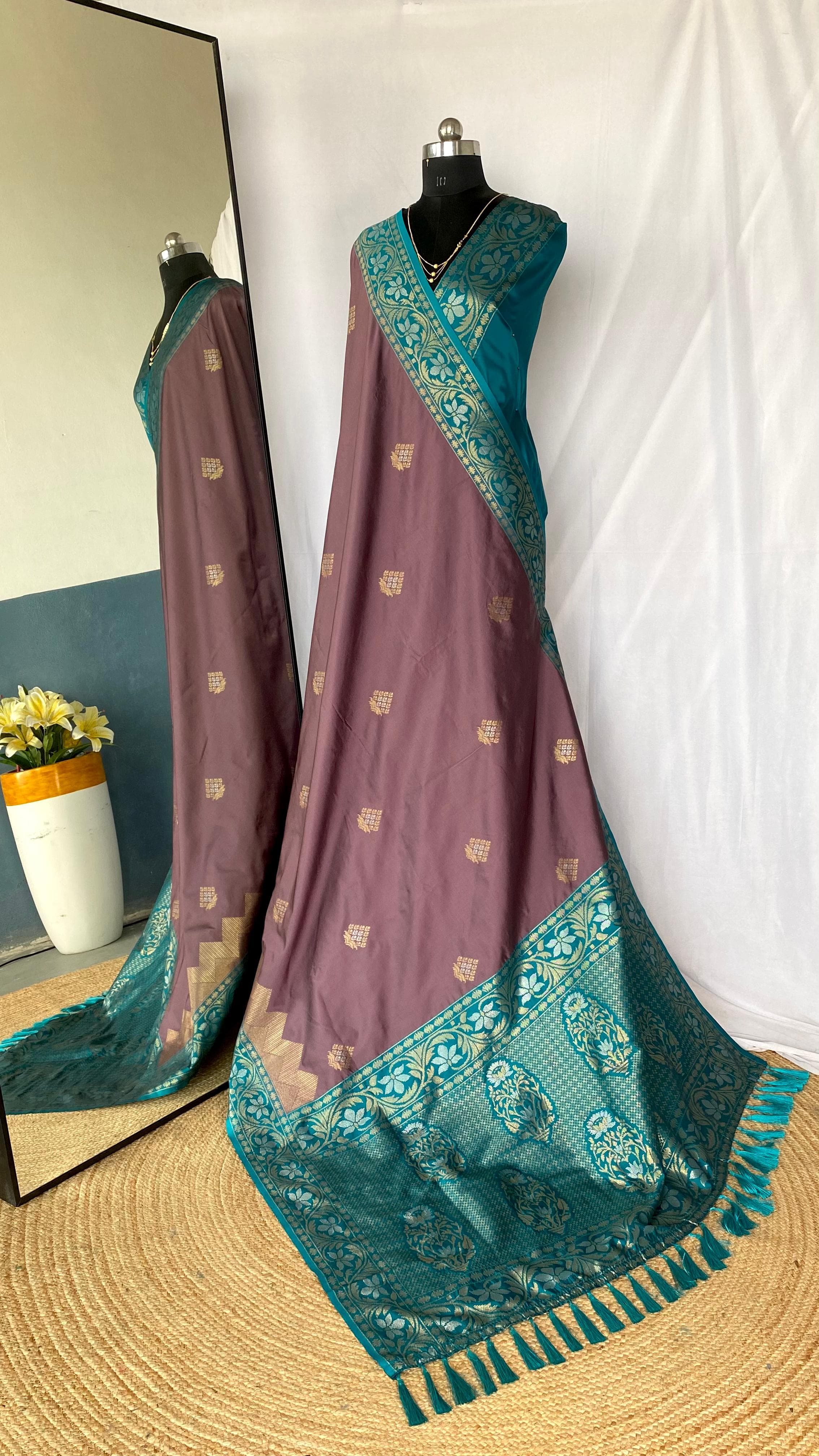Dual Tone Designer Banarasi Soft Silk Saree