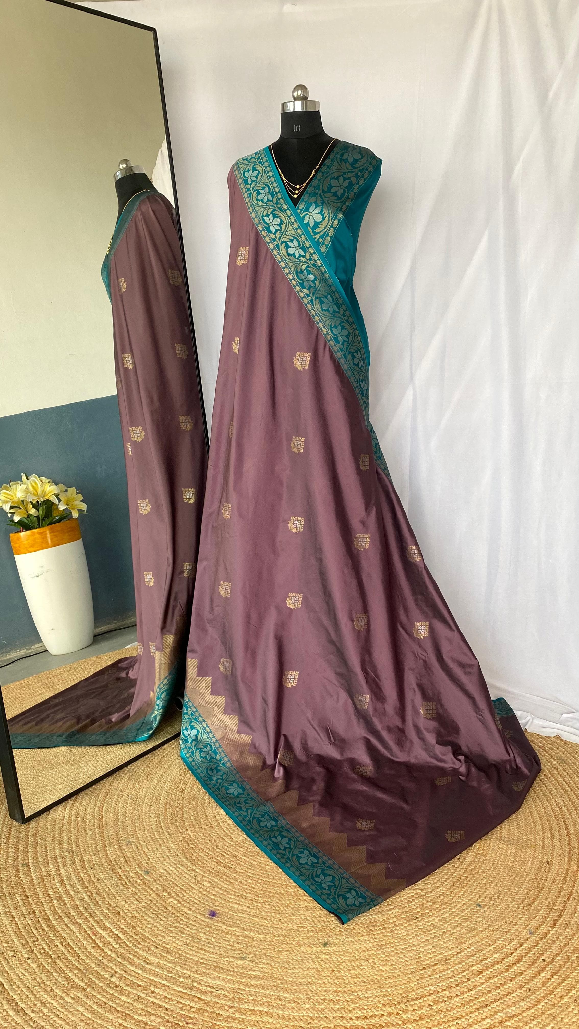 Dual Tone Designer Banarasi Soft Silk Saree