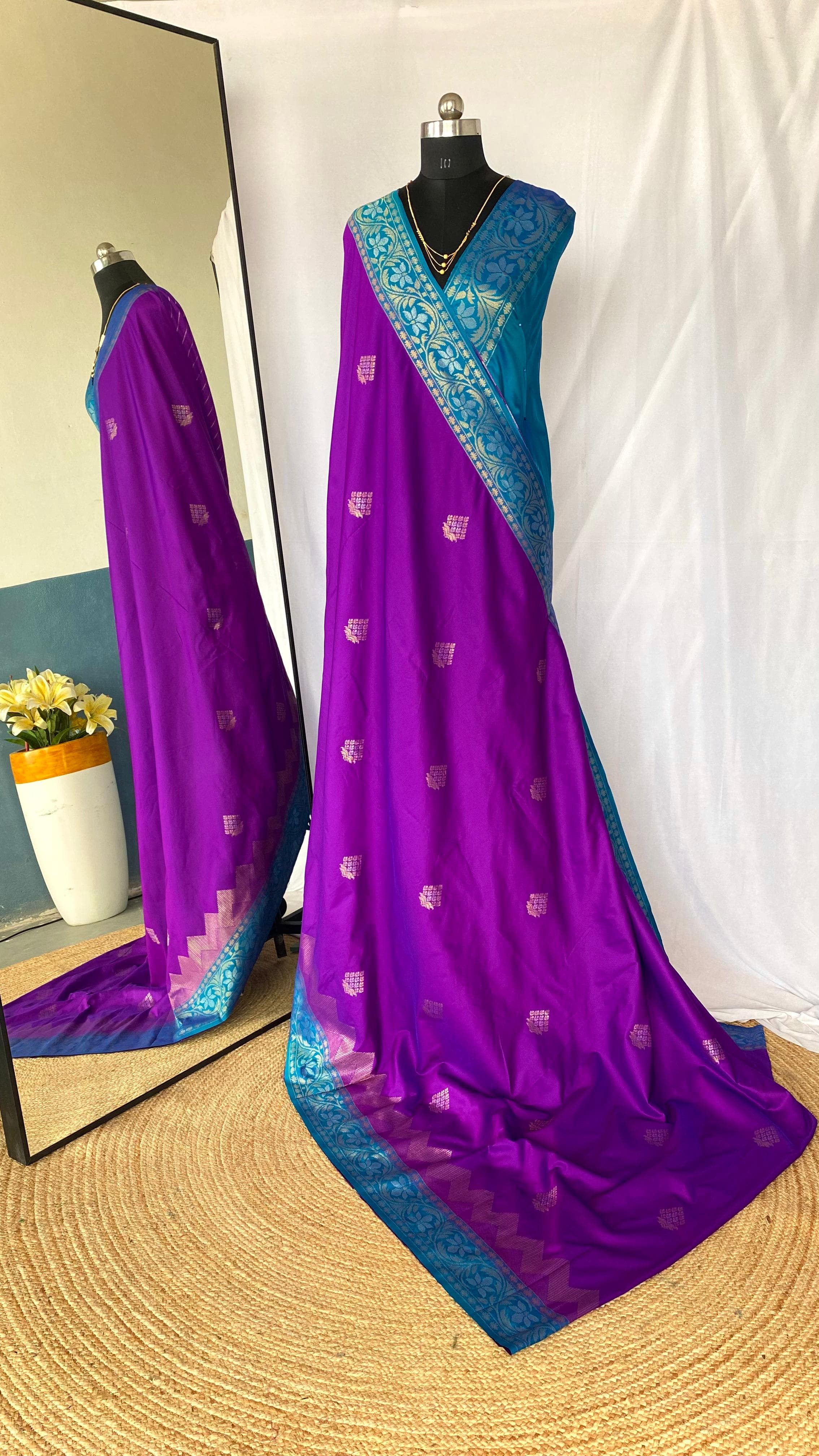 Dual Tone Designer Banarasi Soft Silk Saree