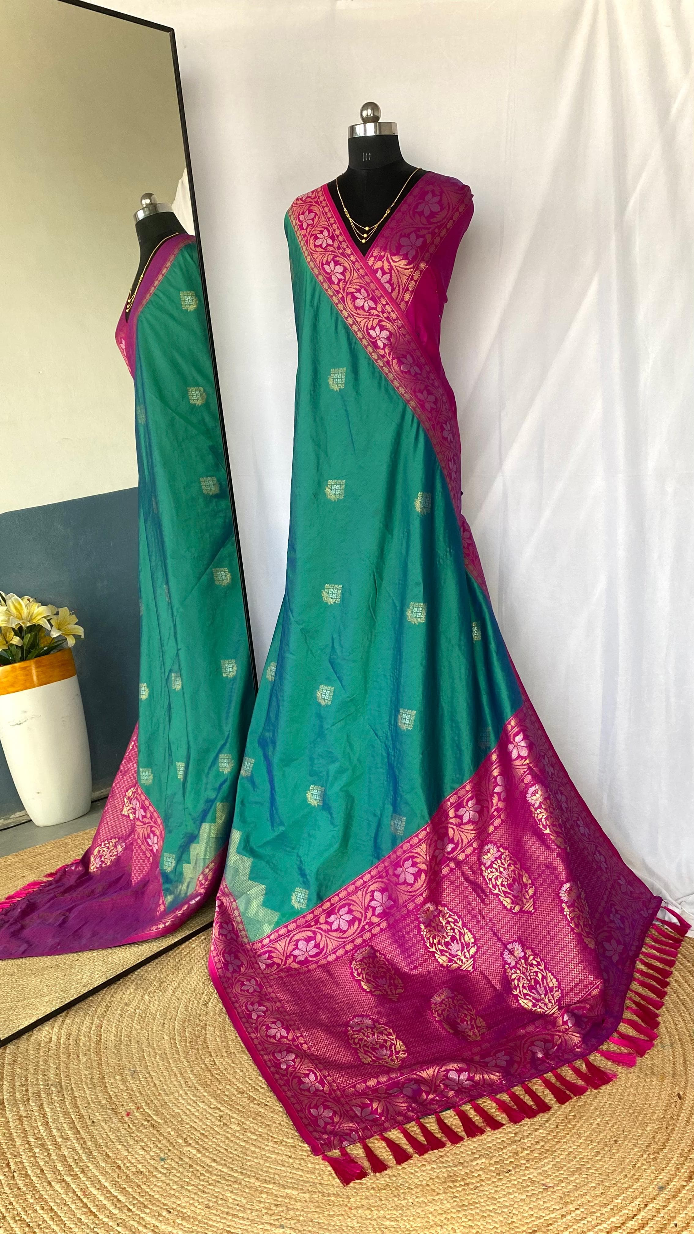 Dual Tone Designer Banarasi Soft Silk Saree