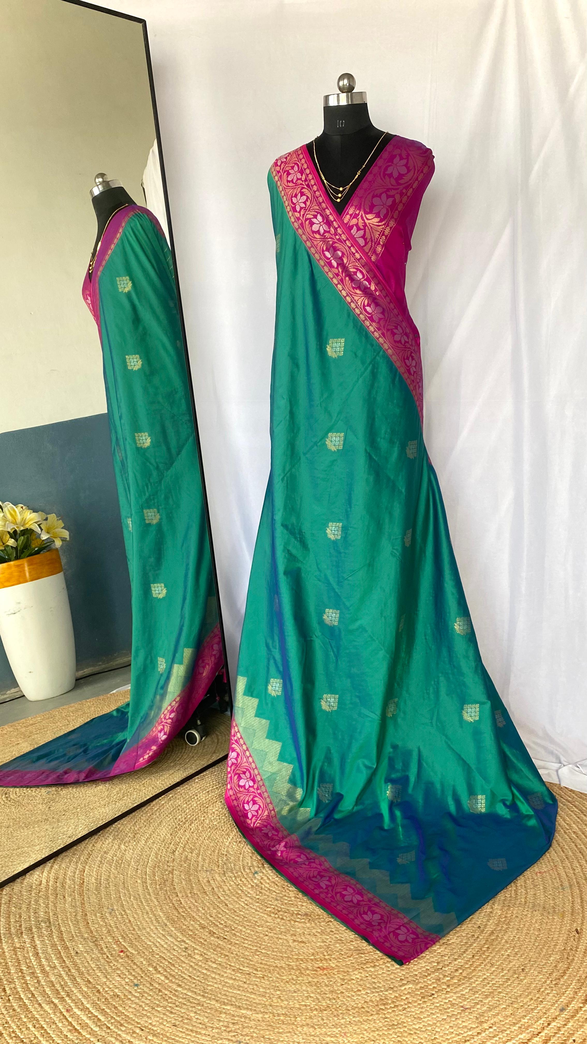 Dual Tone Designer Banarasi Soft Silk Saree