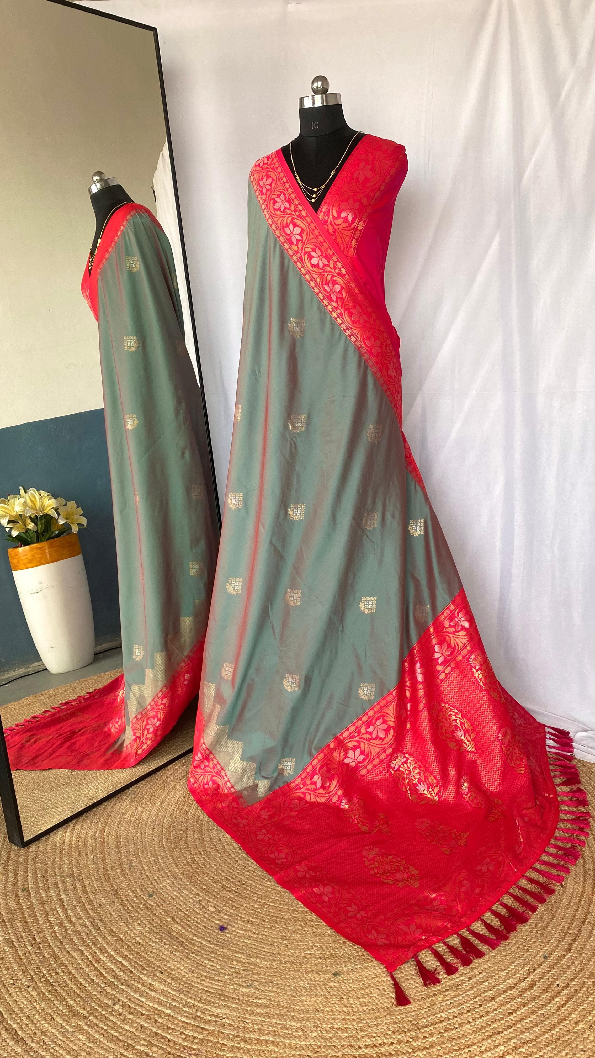 Dual Tone Designer Banarasi Soft Silk Saree