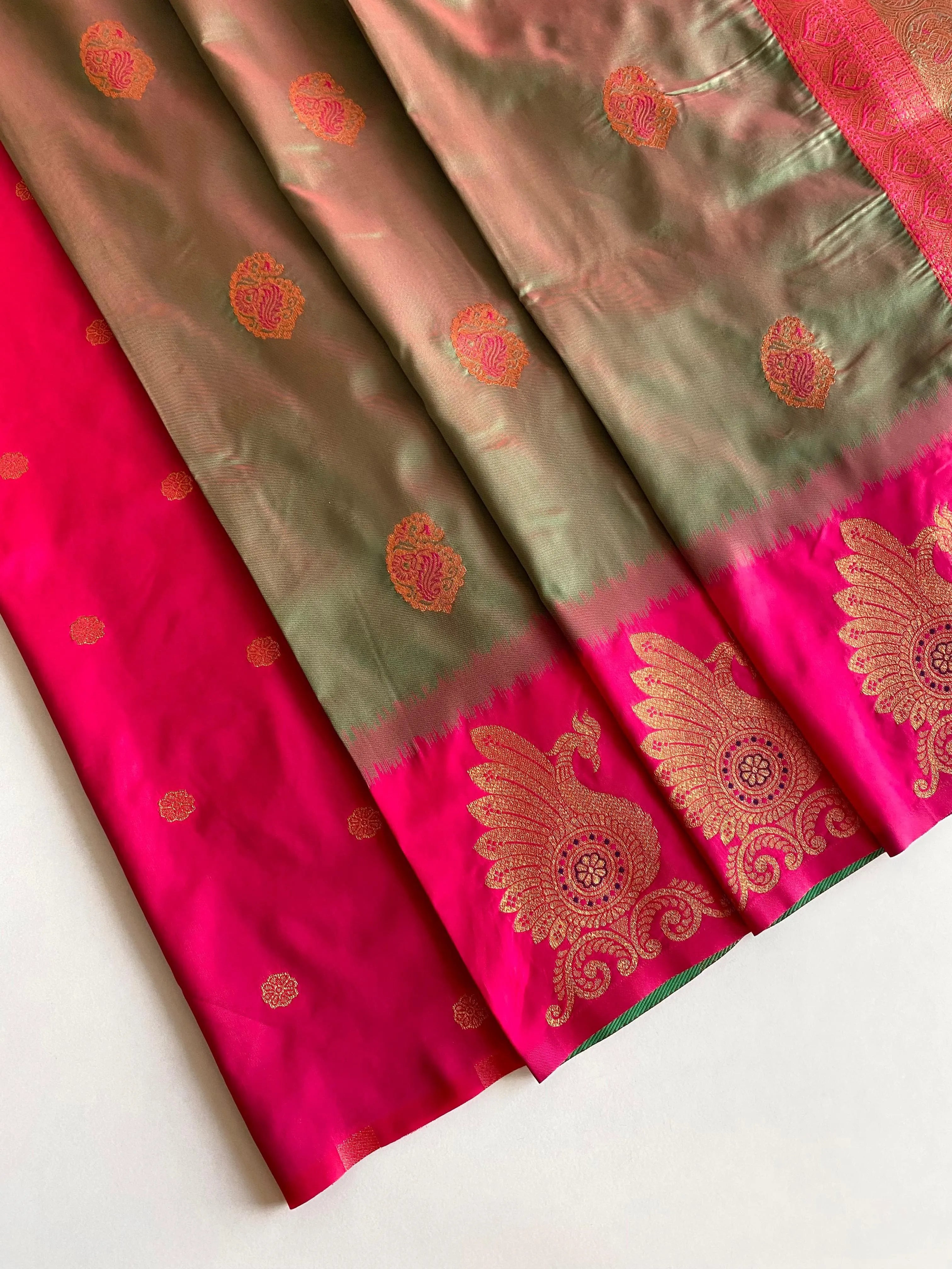Dual Tone Unique Peacock Border Soft Silk Saree