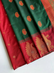 Dual Tone Unique Peacock Border Soft Silk Saree