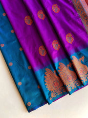 Dual Tone Unique Peacock Border Soft Silk Saree
