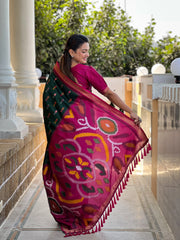 Ikkat Soft Silk Patola Guranted Fabric Saree