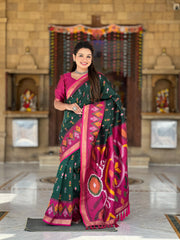 Ikkat Soft Silk Patola Guranted Fabric Saree
