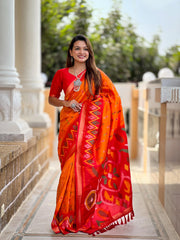 Ikkat Soft Silk Patola Guranted Fabric Saree