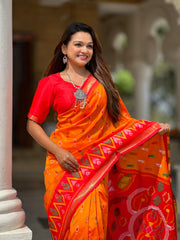 Ikkat Soft Silk Patola Guranted Fabric Saree