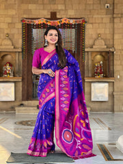 Ikkat Soft Silk Patola Guranted Fabric Saree