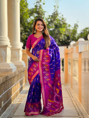 Ikkat Soft Silk Patola Guranted Fabric Saree