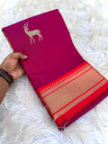 Deer Motif Concept Border Soft Silk Saree