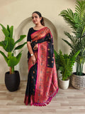 Black Paithani Silk Meenakari Soft Silk Saree