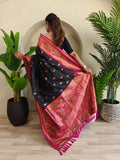 Black Paithani Silk Meenakari Soft Silk Saree