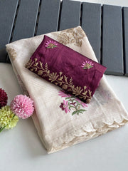 Kota Doriya Chex Pattern Designer Embroidery Work Saree