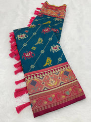 Patola Leheriya Peacock Ikkat Saree