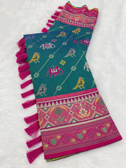 Patola Leheriya Peacock Ikkat Saree
