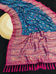 Patola Leheriya Peacock Ikkat Saree