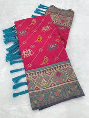 Patola Leheriya Peacock Ikkat Saree