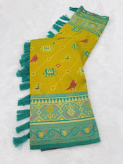 Patola Leheriya Peacock Ikkat Saree