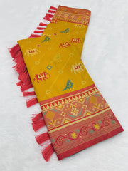 Patola Leheriya Peacock Ikkat Saree