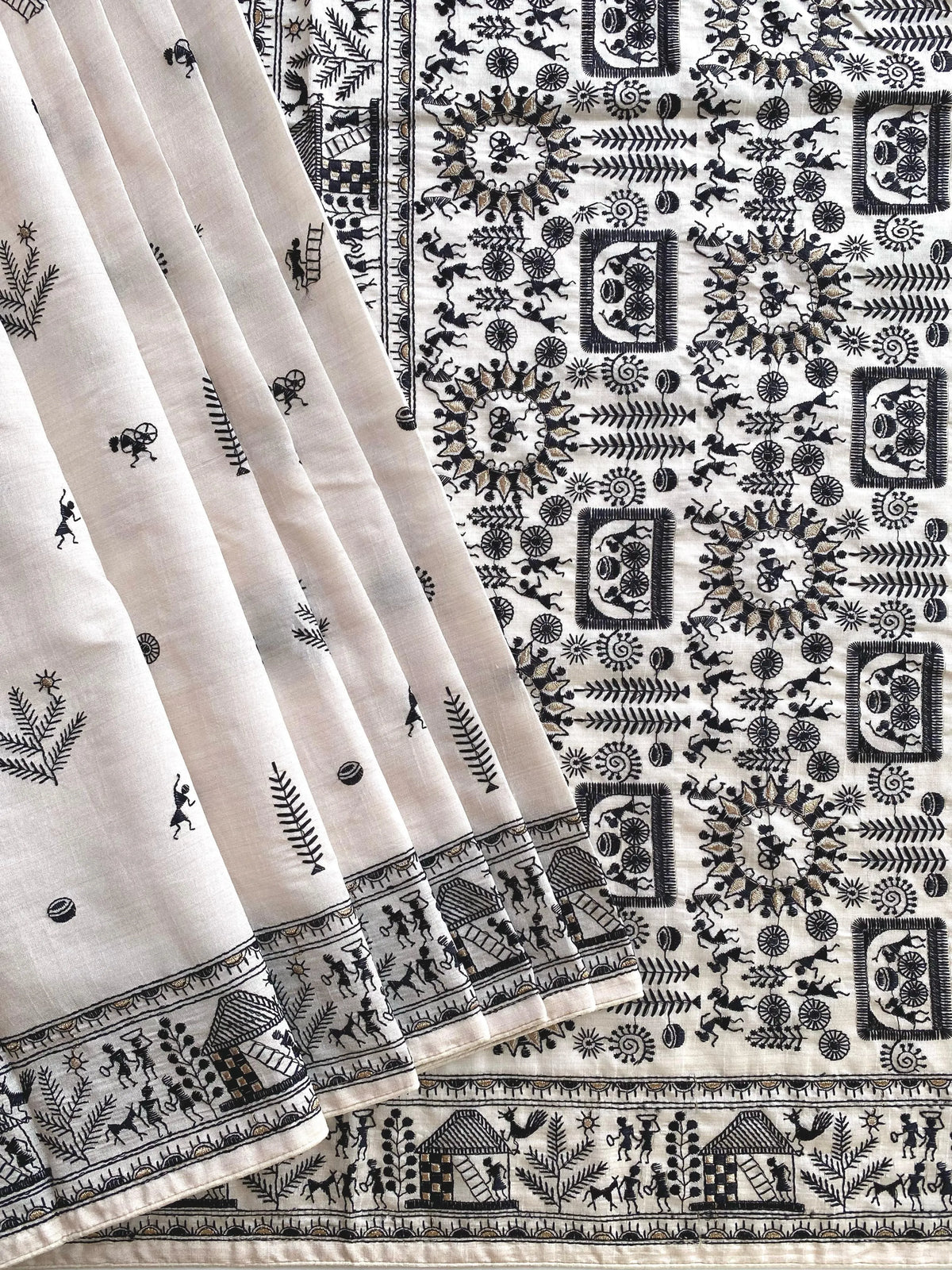 Pure Tussar Silk Baluchar Embroidered Pallu Saree