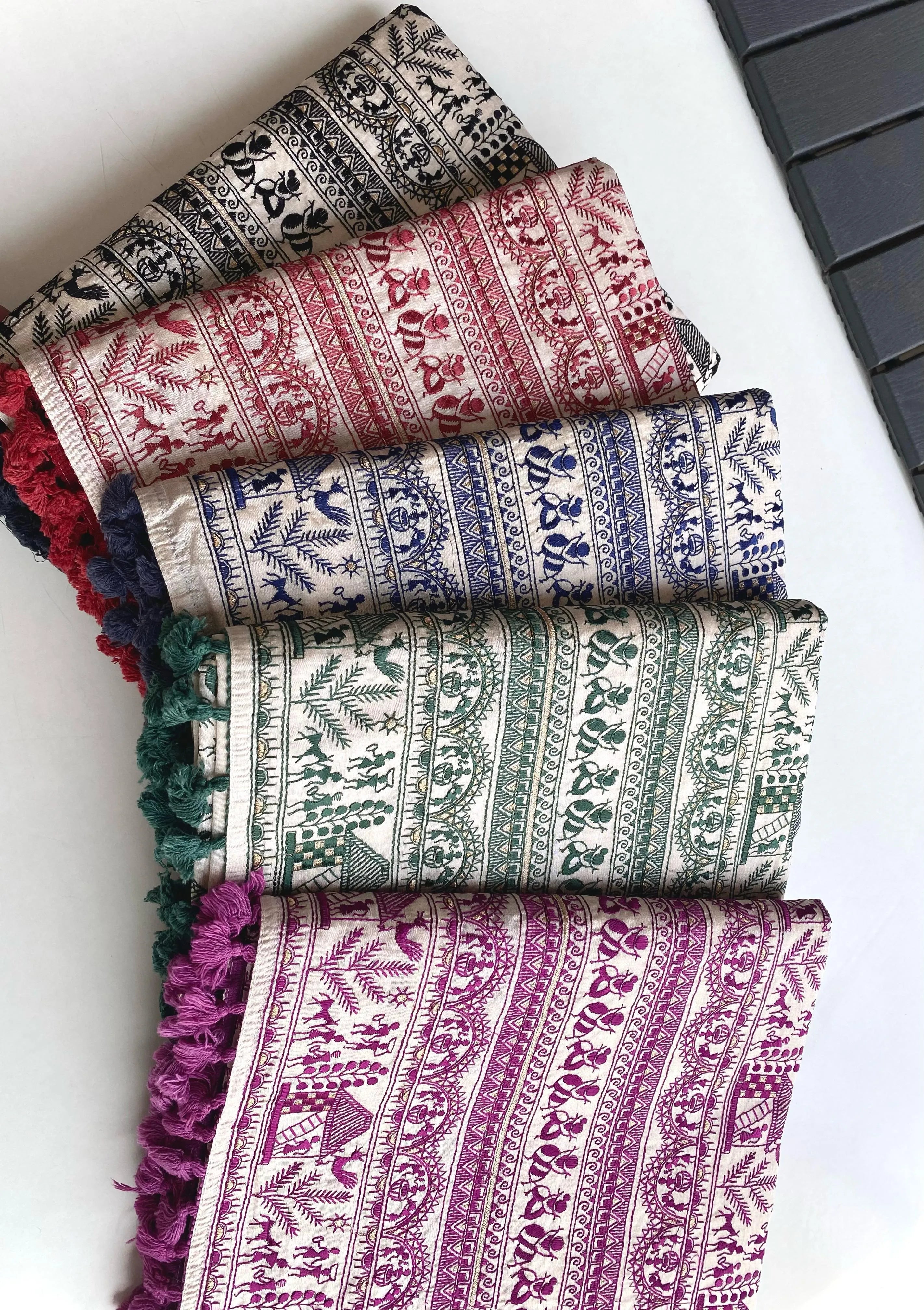 Pure Tussar Silk Baluchar Embroidered Pallu Saree