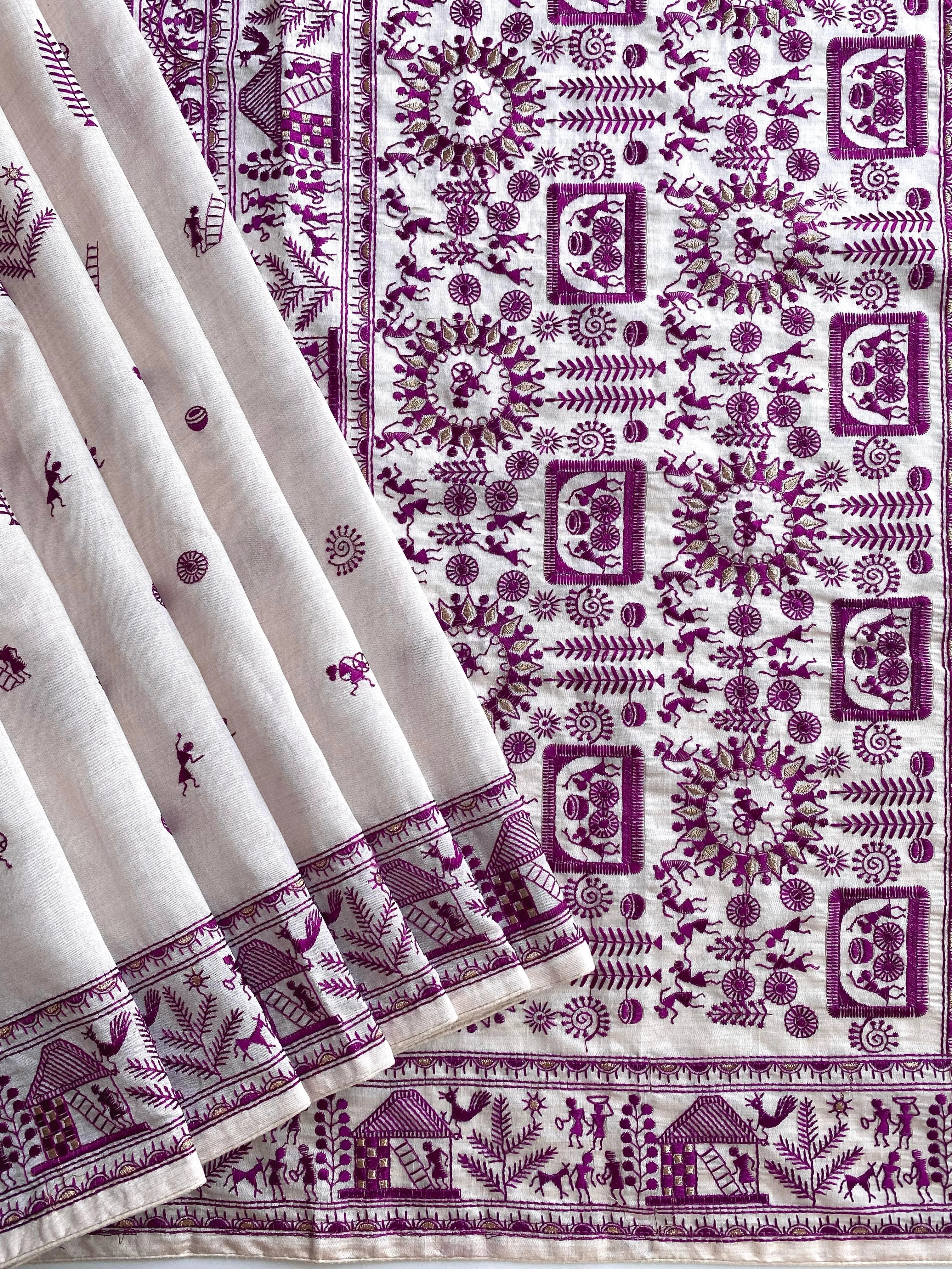 Pure Tussar Silk Baluchar Embroidered Pallu Saree