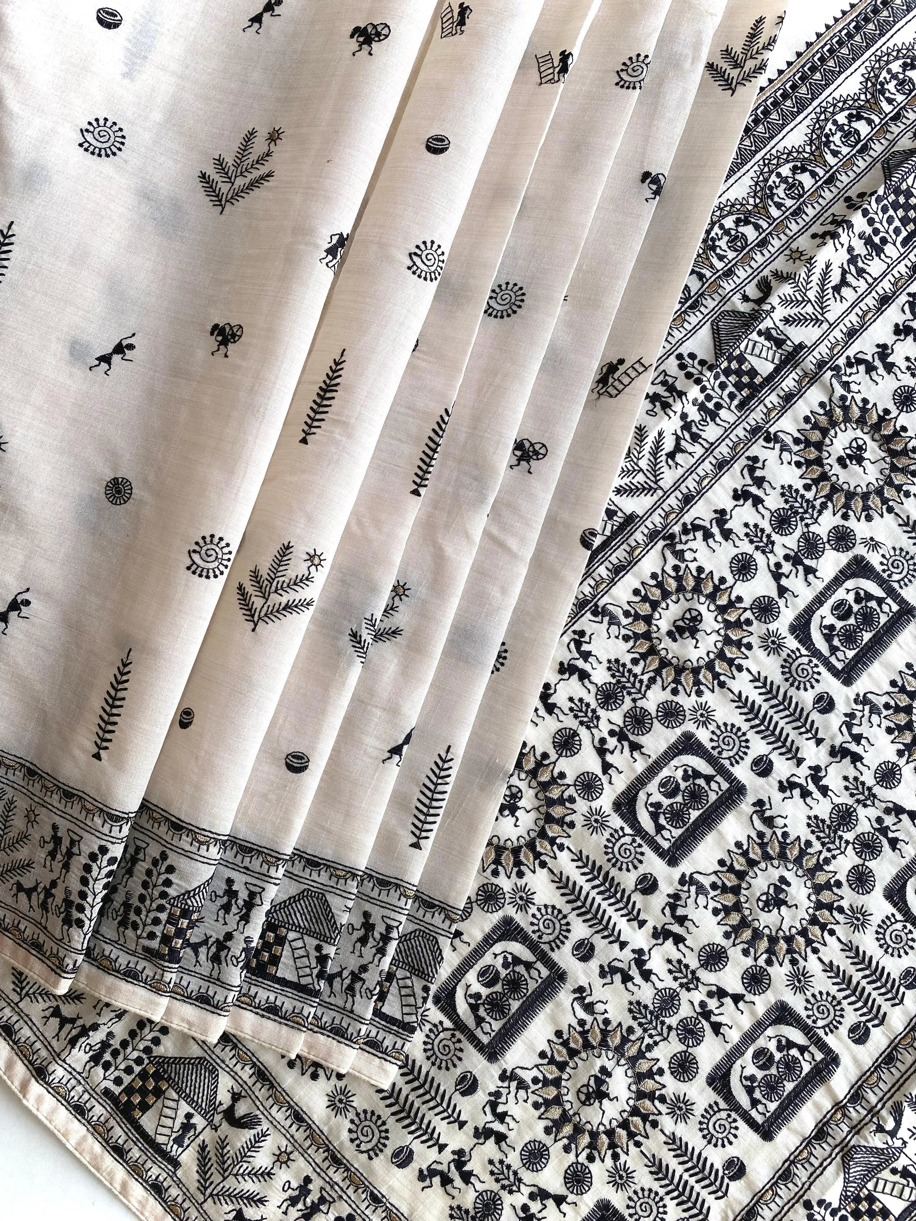 Pure Tussar Silk Baluchar Embroidered Pallu Saree