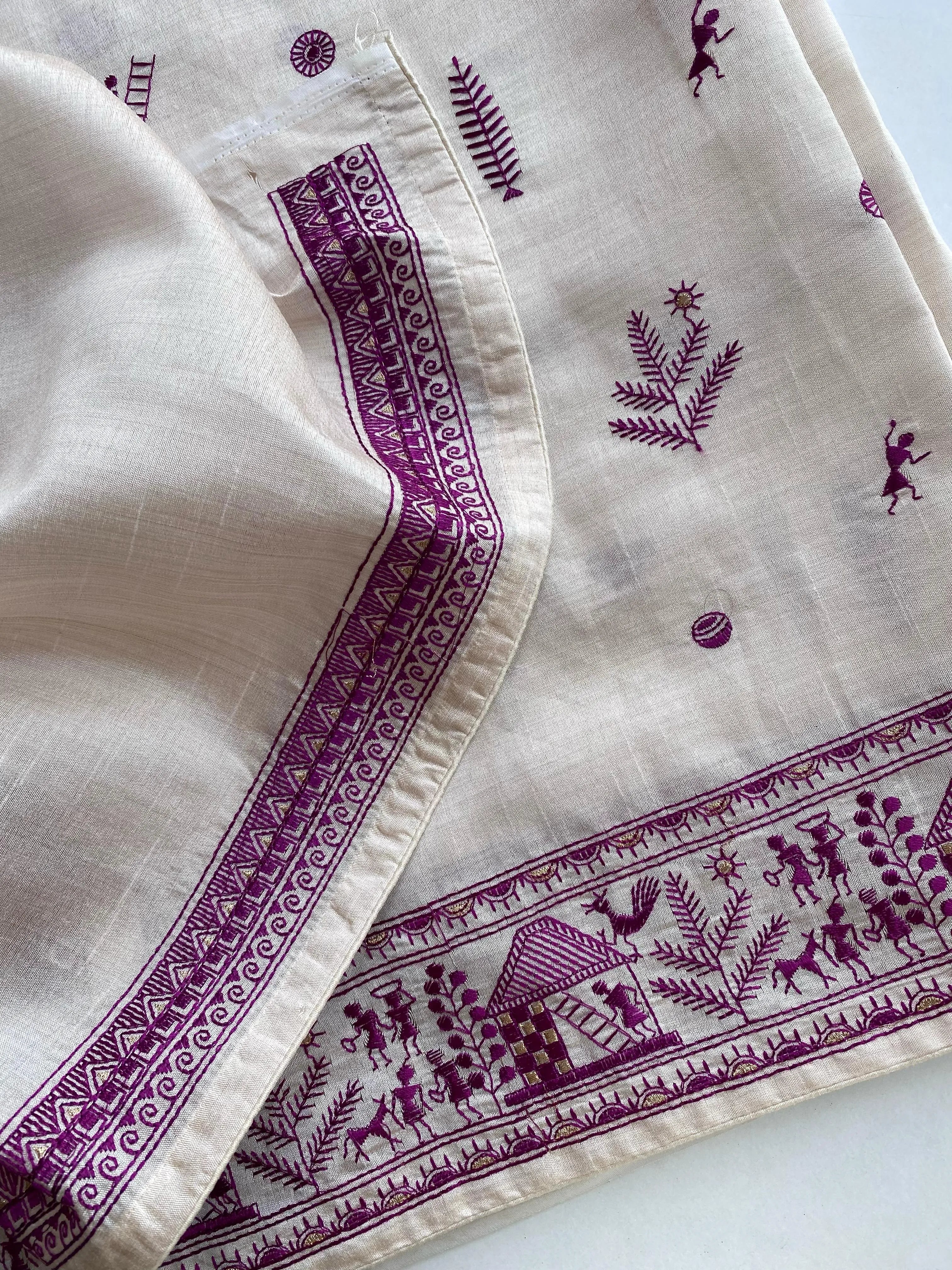 Pure Tussar Silk Baluchar Embroidered Pallu Saree