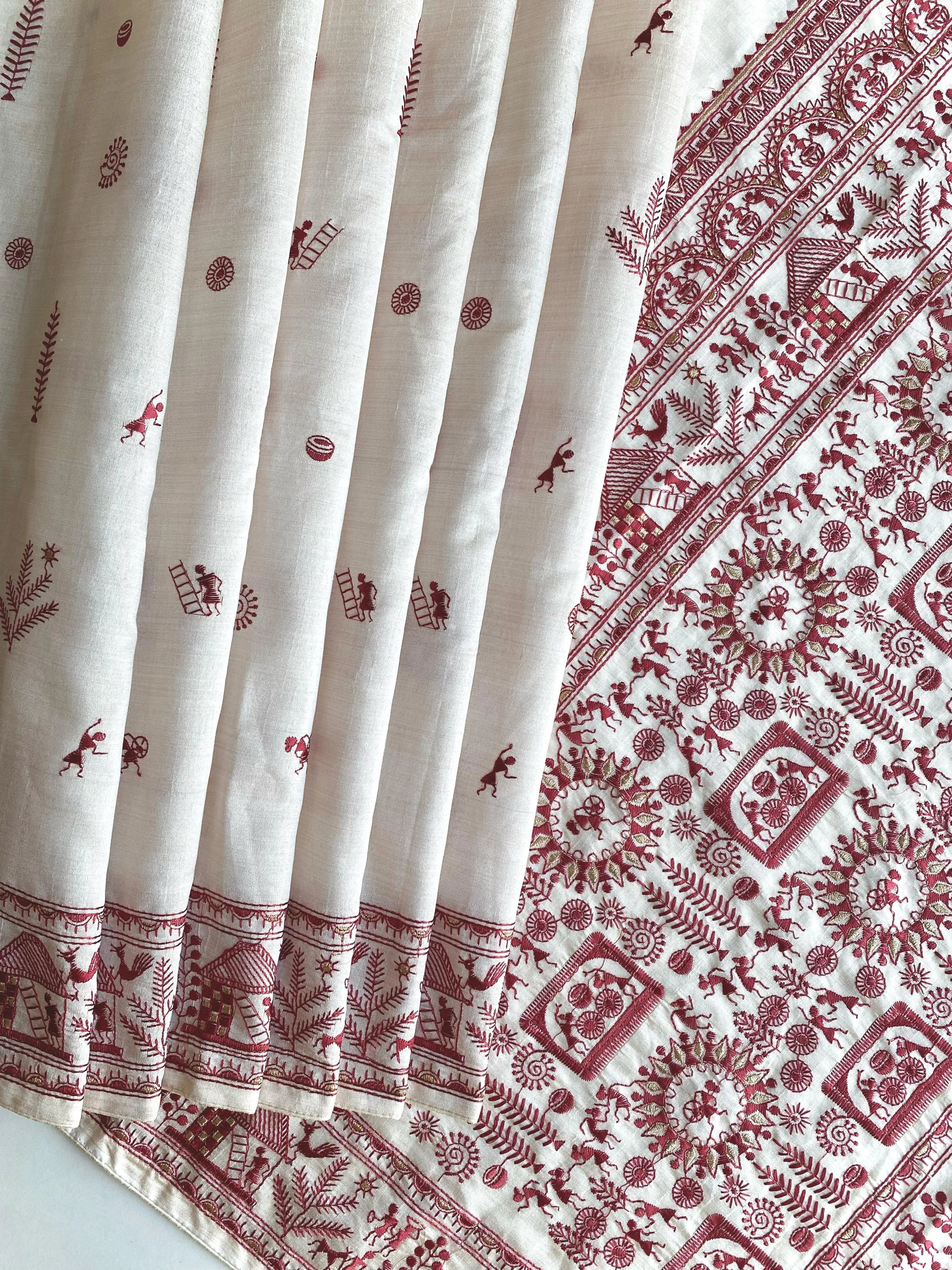 Pure Tussar Silk Baluchar Embroidered Pallu Saree