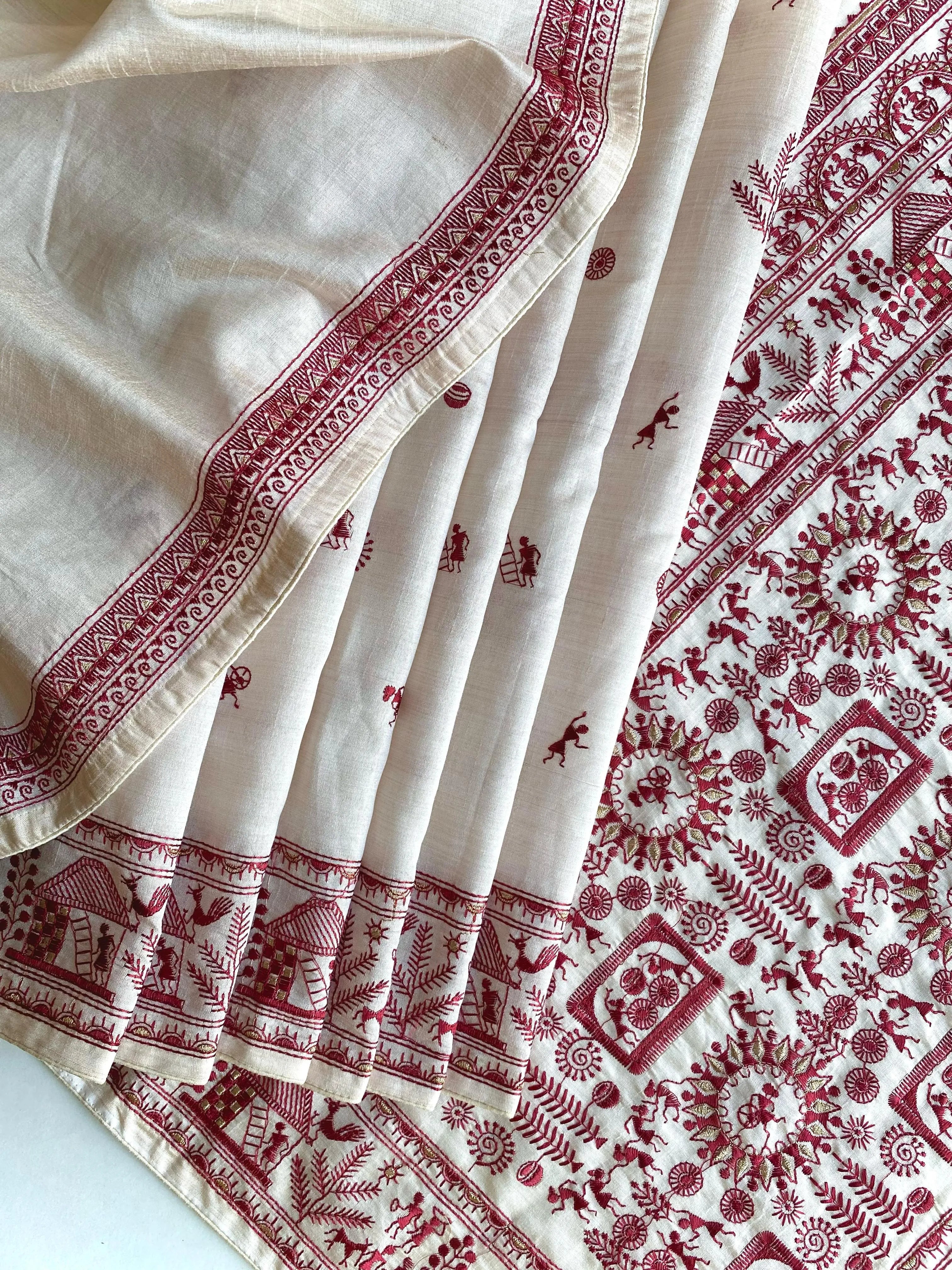 Pure Tussar Silk Baluchar Embroidered Pallu Saree