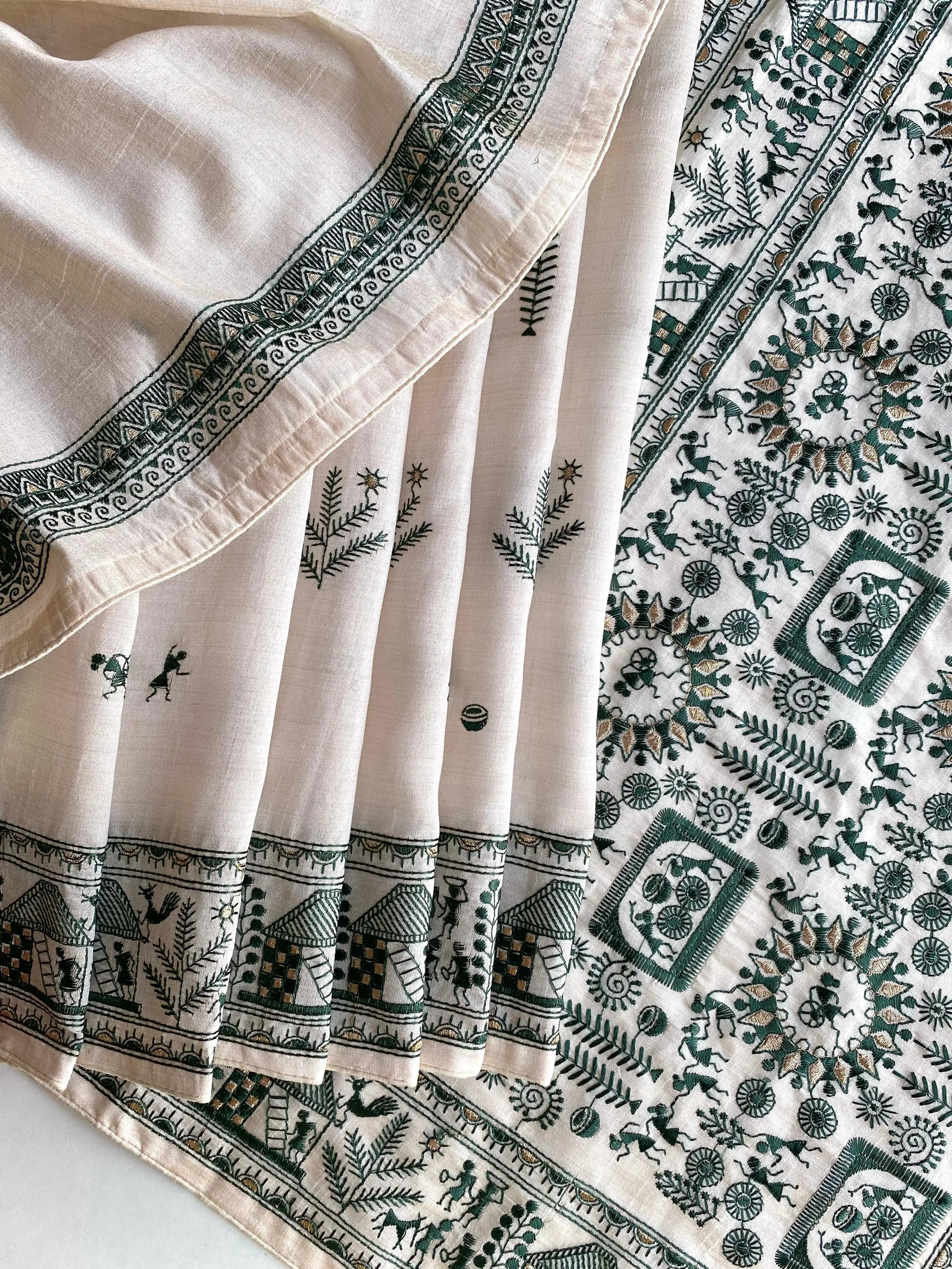 Pure Tussar Silk Baluchar Embroidered Pallu Saree