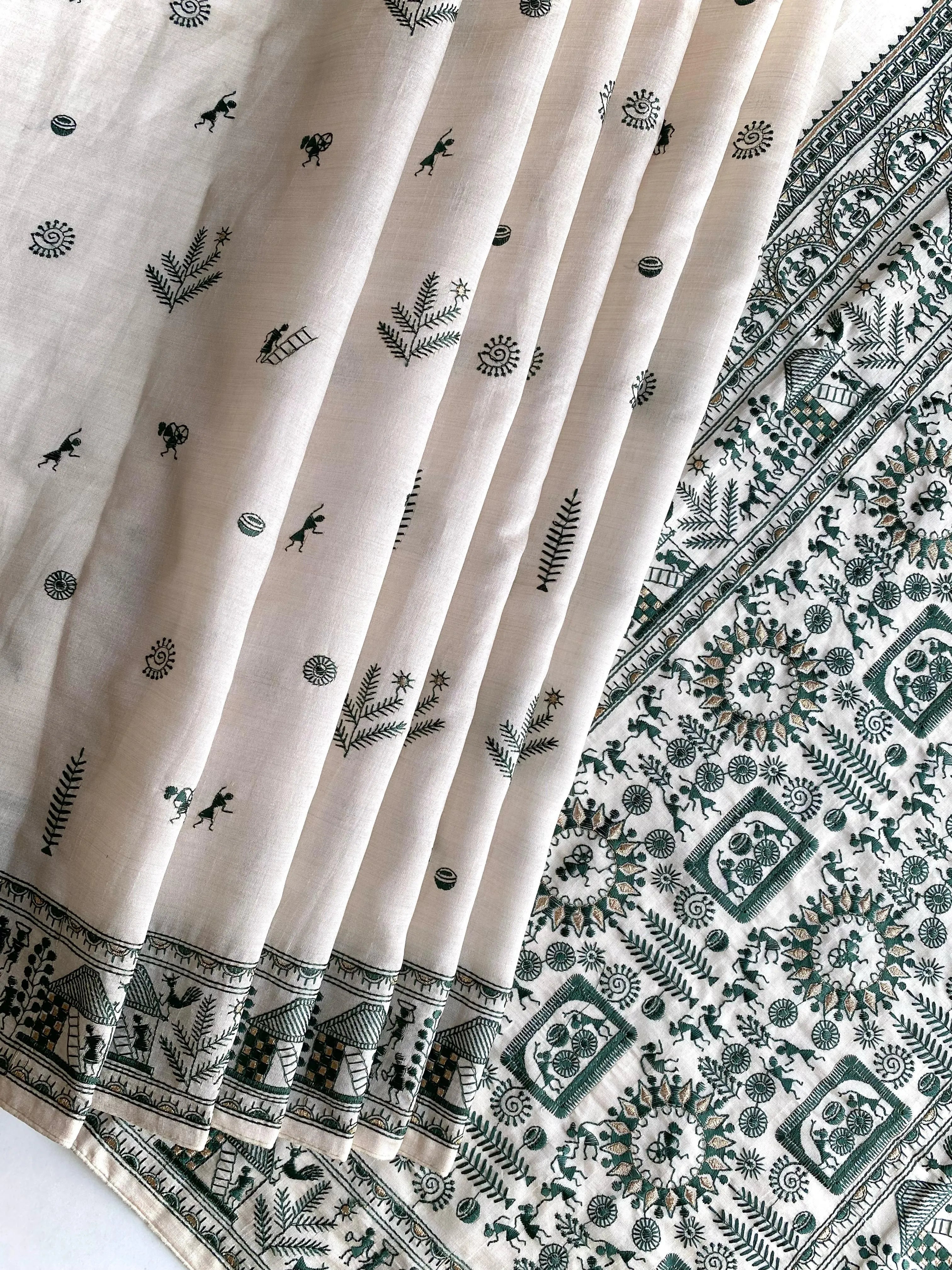 Pure Tussar Silk Baluchar Embroidered Pallu Saree