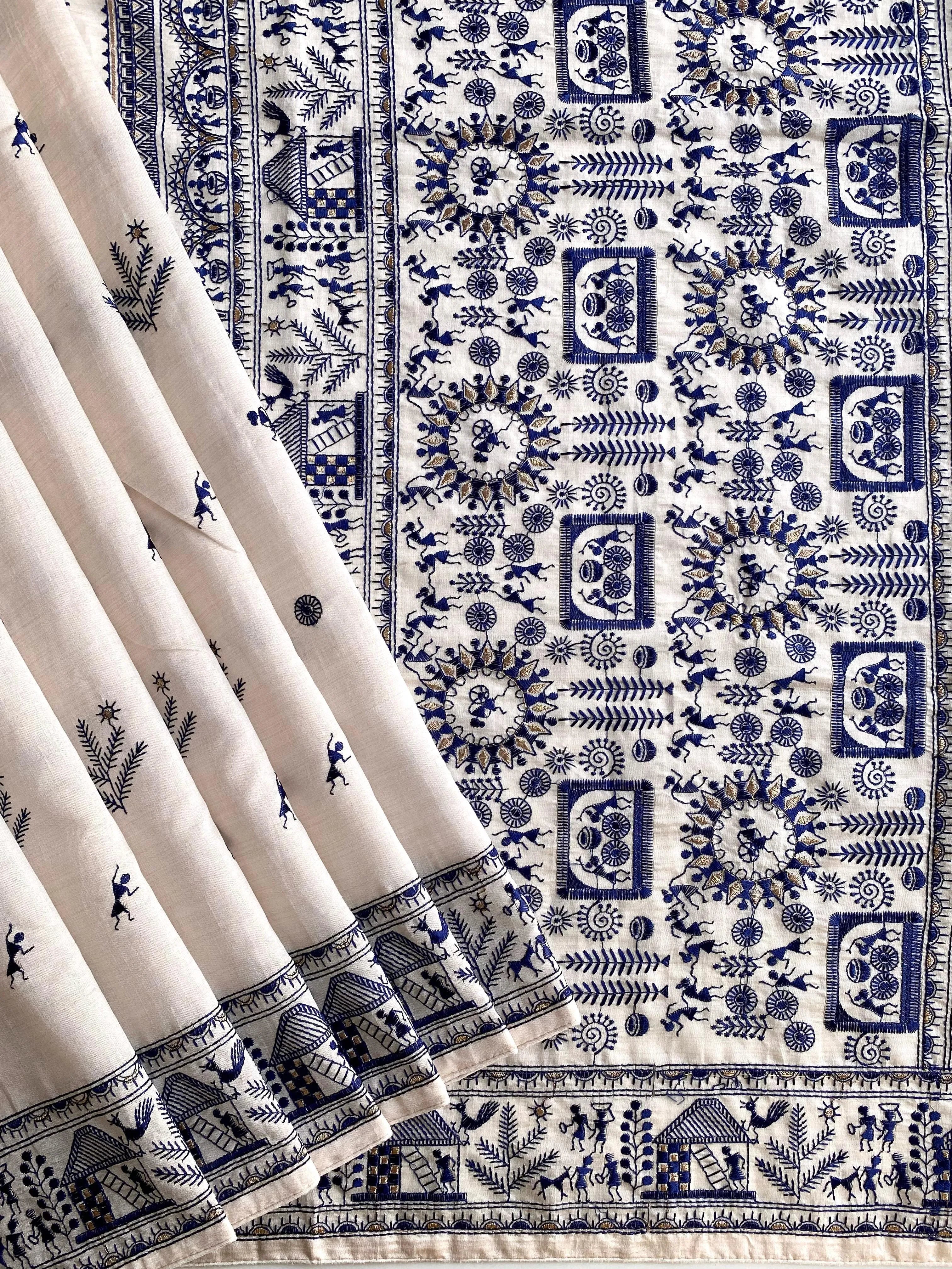 Pure Tussar Silk Baluchar Embroidered Pallu Saree