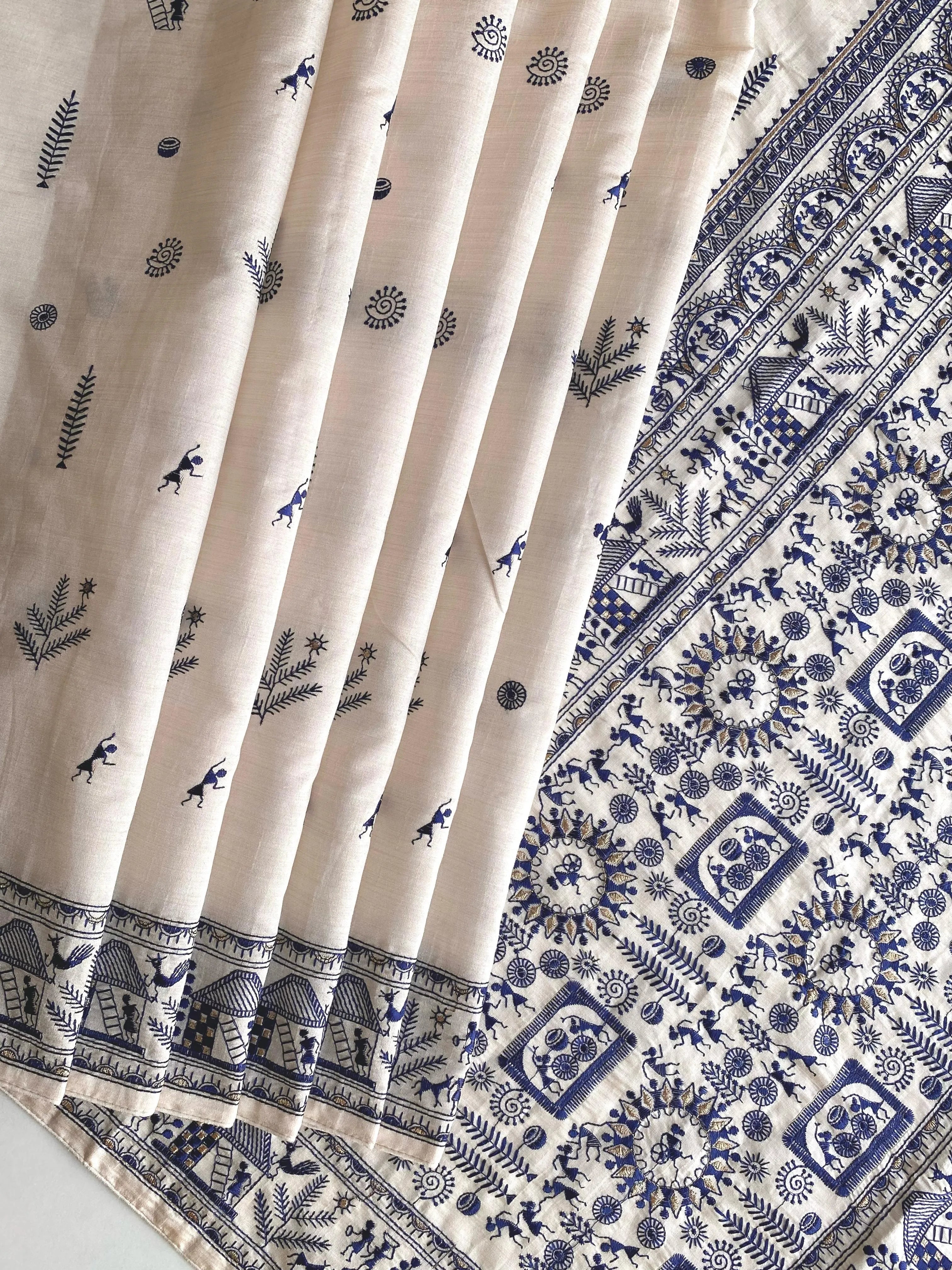 Pure Tussar Silk Baluchar Embroidered Pallu Saree