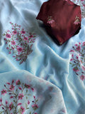 Pure 90 Count Linen 6 Needle Embroidered Butta Saree