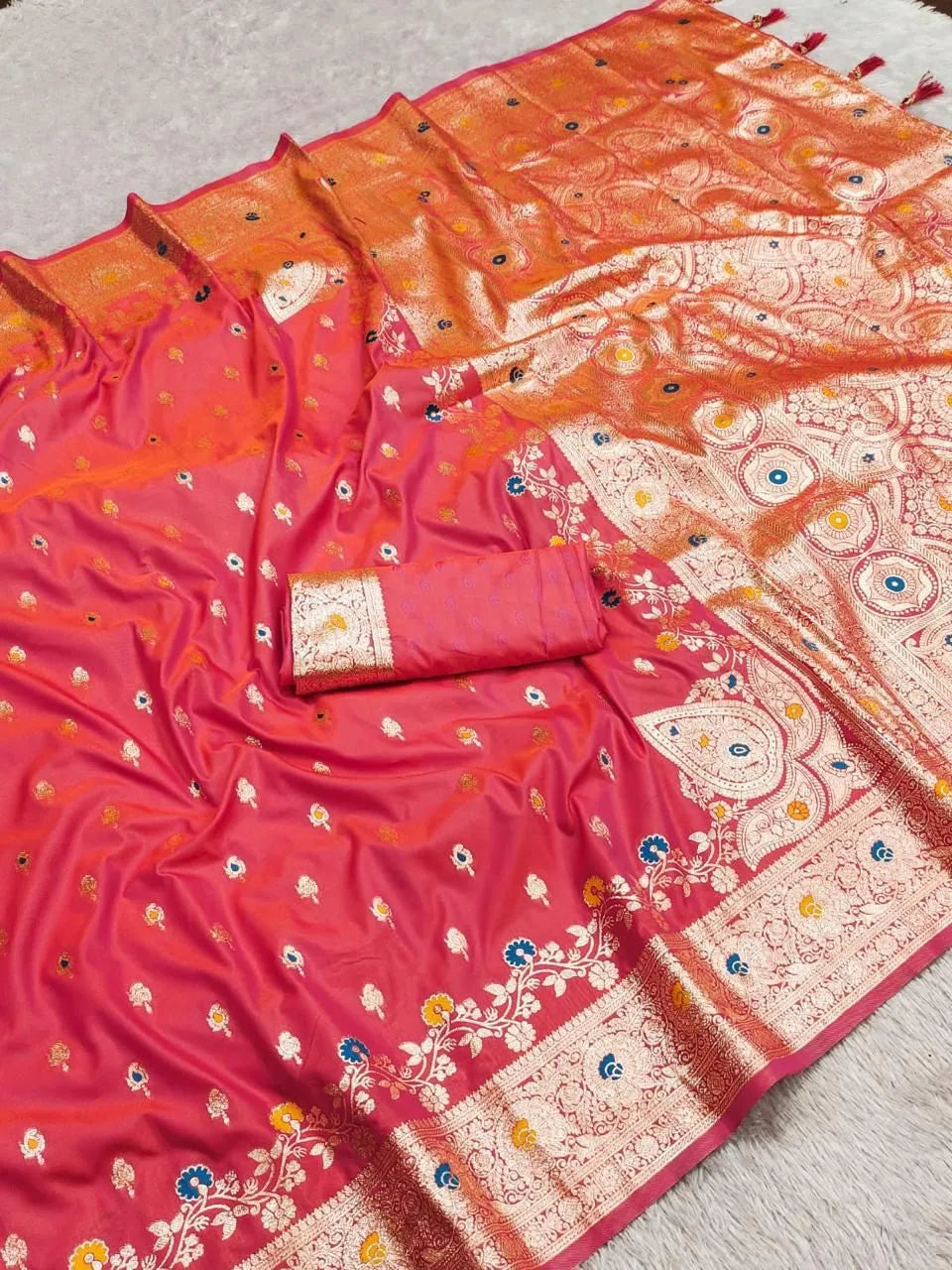 Soft Banarasi Silk Zari Weaving Rich Pallu Saree