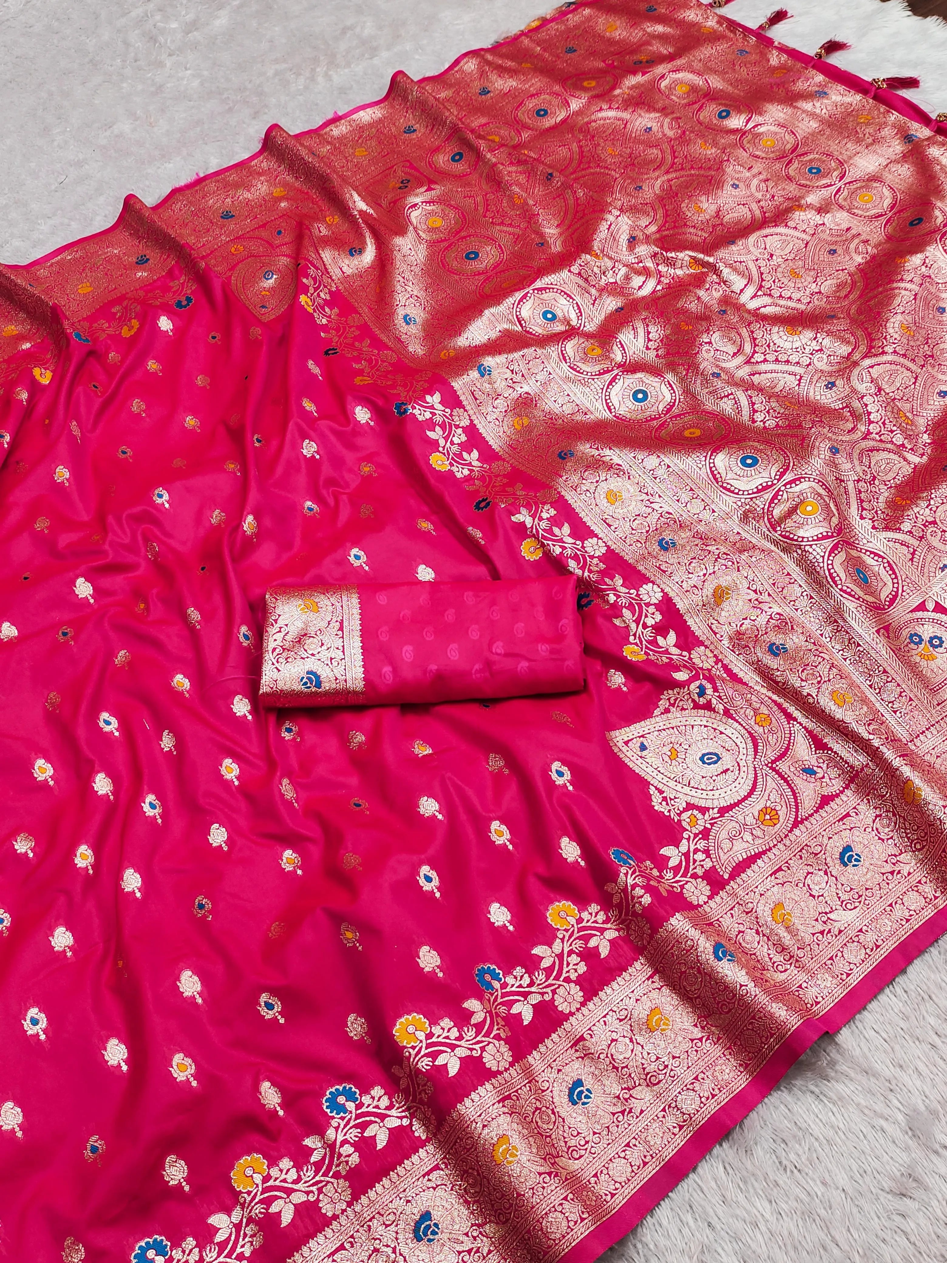 Soft Banarasi Silk Zari Weaving Rich Pallu Saree